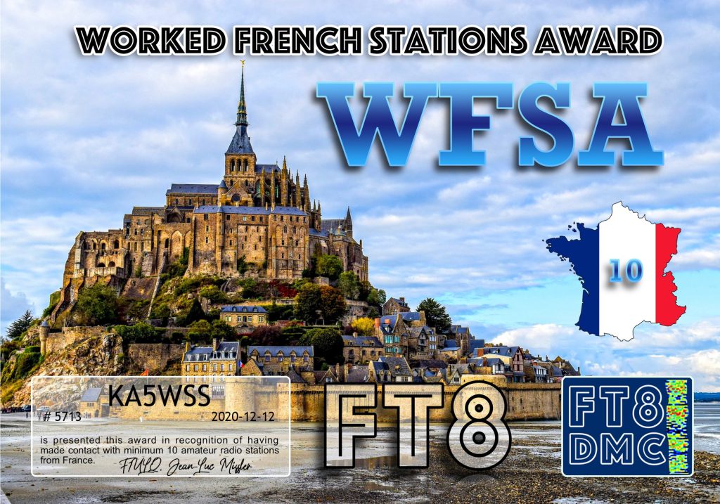 Worked French Stations Award for 10 unique stations.