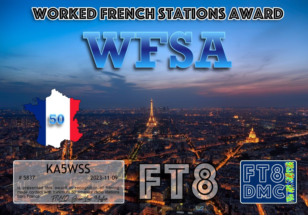 Worked French Stations Award for 50 unique stations.