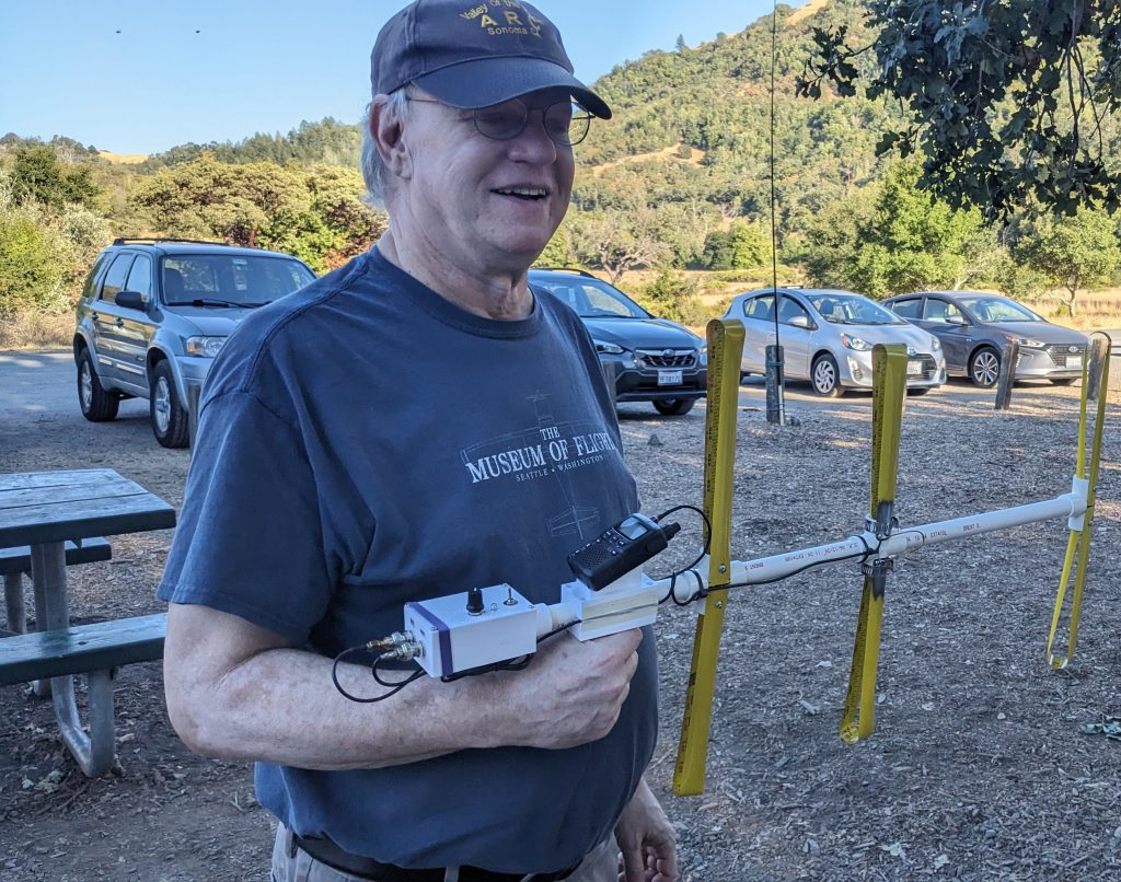 Stan (NJ6E) with his 3d printed addition to the 2M yagi built at a previous meeting.