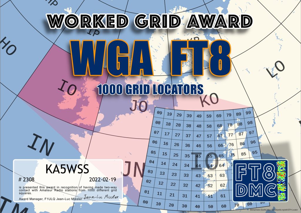 Worked Grid Award from FT8DMC  for 1,000 grids.